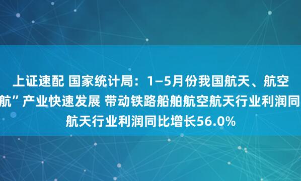 上证速配 国家统计局：1—5月份我国航天、航空、航海等“三航”产业快速发展 带动铁路船舶航空航天行业利润同比增长56.0%